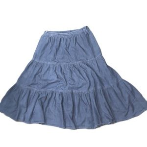 BIS Vintage MADE IN USA (Full - Mid length) Tiered Prairie Swing Denim Skirt
